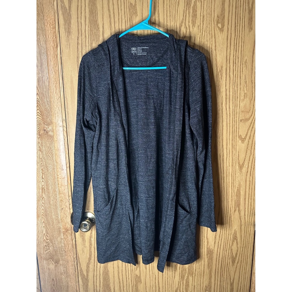 Albion Fit Women Small Gray Hooded Open Front Cardigan Jacket Pockets Athleisure